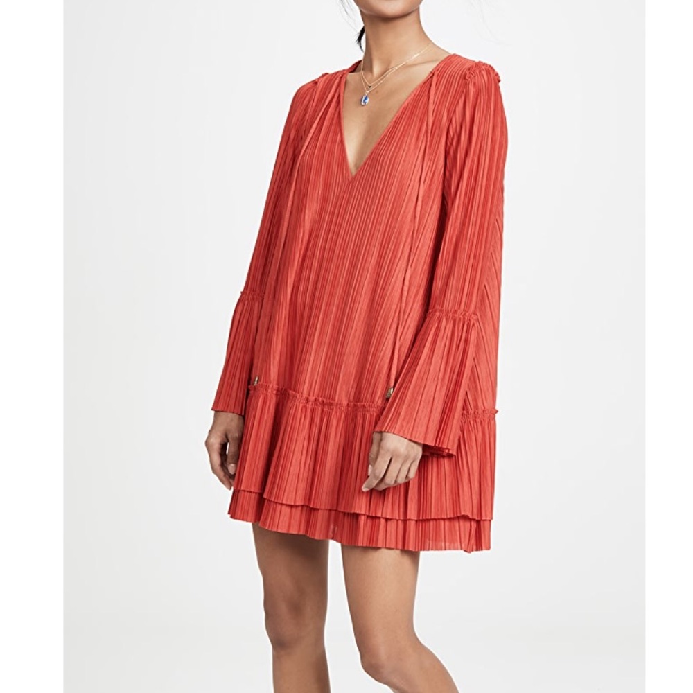 Free People Can’t Help It Pleated Mini Dress Red-S